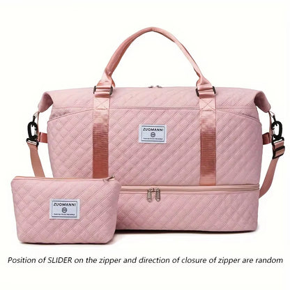 2Pcs Set Large Capacity Travel Duffel Bag with Shoe Compartment and Cosmetic Pouch, Casual Nylon Gym Bag, Weekend Overnight Bag